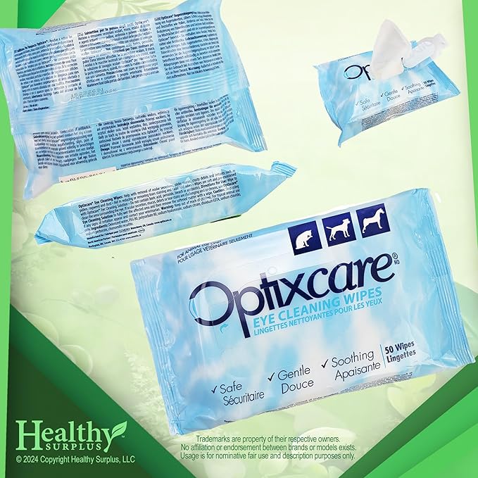 Optixcare Eye Cleaning Wipes for Dogs and Cats 50 Count 2 Pack (100 Total Wipes) and Vital Volumes Pet Care Card - Bundle