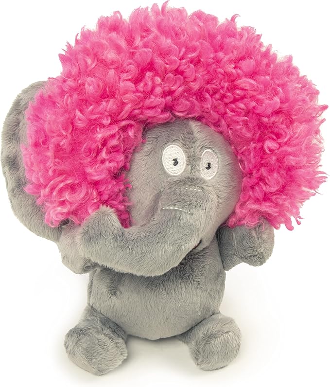 goDog Crazy Hairs Elephant Silent Squeak Plush Dog Toy, Chew Guard Technology - Gray, Large