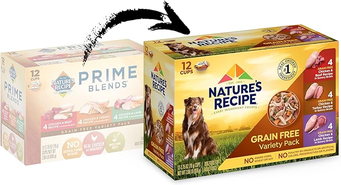Nature’s Recipe Grain Free Wet Dog Food, Chicken, Beef, Turkey & Lamb Variety Pack, 2.75 Ounce Cup (Pack of 24)