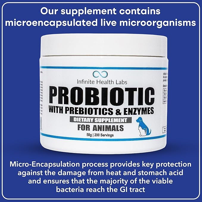 Probiotics for Dogs and Cats - Vet Formulated Pet Prebiotic & Enzyme Powder for Digestive, Gut & Immune Health - 200 Servings (50 g)
