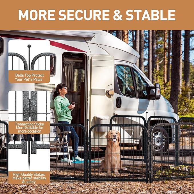 Metal Dog Playpen, 45" Inch Height 24 Panels, Ideal Dog Fence for Large/Medium/Small Dogs Indoor & Outdoor Bliss, Perfect Dog Pen for Camping, Yard and RV | Black-Silver