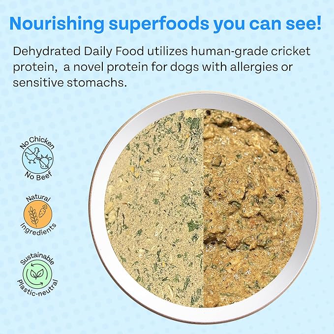Cricket Human Grade Dehydrated Dog Food or Topper (3lb makes 10 lbs Wet Dog Food), 100% Made in The USA | Hypoallergenic, Chicken-Free Food for Dogs with Allergies
