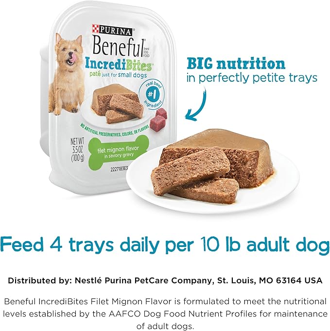 Beneful IncrediBites Pate Wet Dog Food for Small Dogs Filet Mignon Flavor in a Savory Gravy - 3.5 Ounce (Pack of 12)