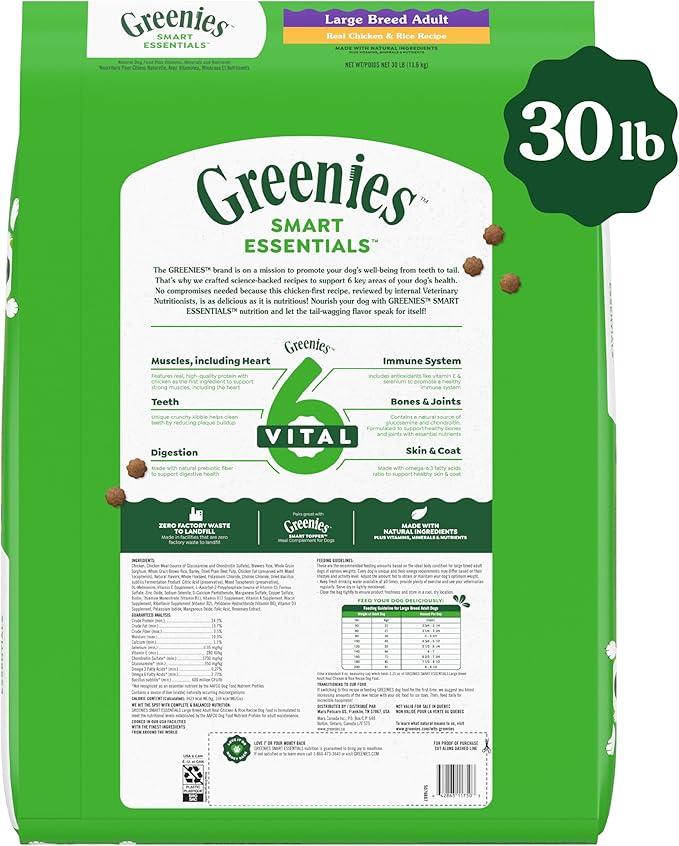 Greenies Smart Essentials Adult Large Breed High Protein Dry Dog Food Real Chicken & Rice Recipe, 30 lb. Bag