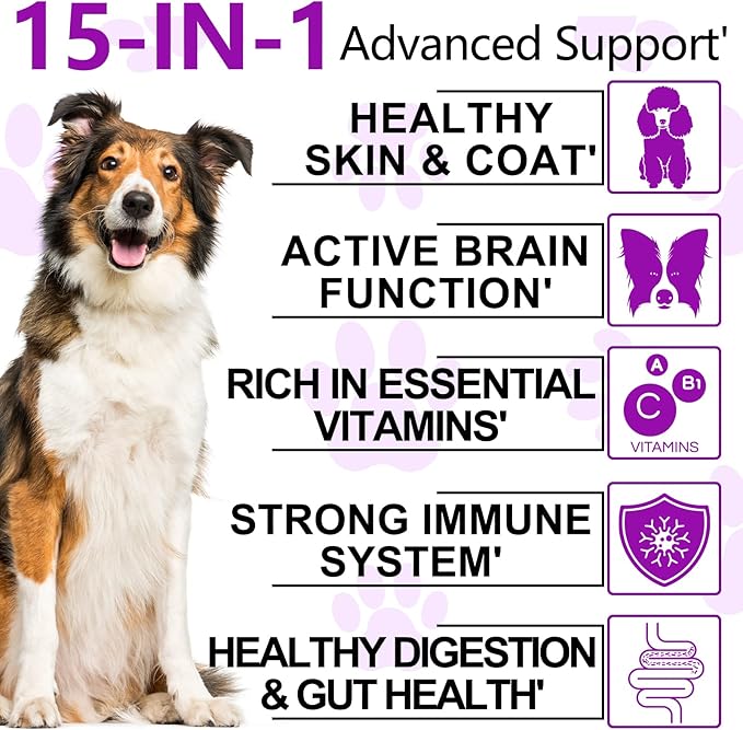 Dog 15-in-1 Multivitamin Chewable, Dog Vitamins & Supplements, Pet Joint Support Health - Immunity - Mobility - Gut - Skin, Dog Vitamins with Biotin, Cranberry, Glucosamine for Dogs (150 Chews)