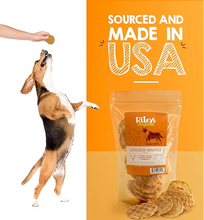 Riley's Waffles Chicken Chips for Dogs - USA Sourced Chicken Dog Treats Single Ingredient - Dehydrated Chicken Jerky for Dogs Made in USA - 6 oz