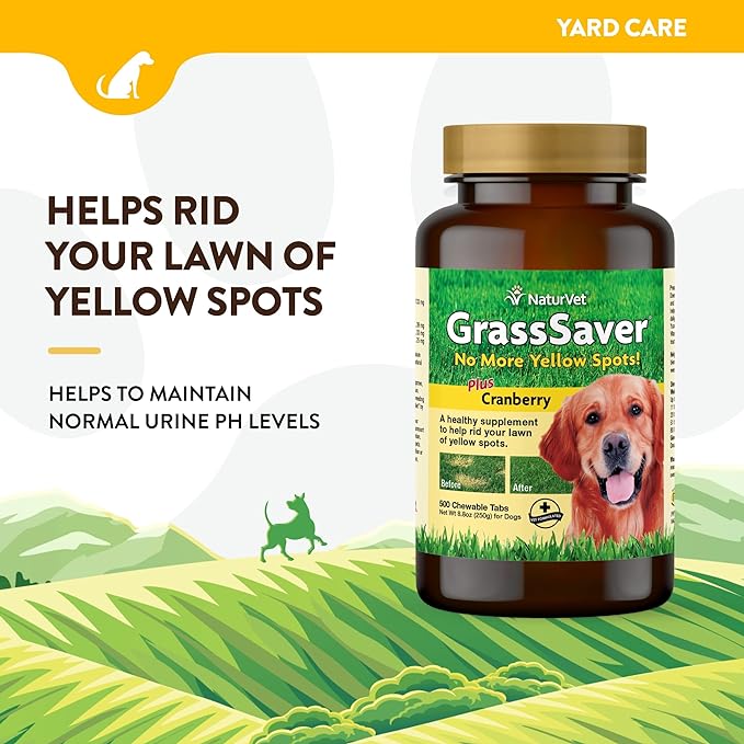 NaturVet – GrassSaver Supplement for Dogs – Healthy Supplement to Help Rid Your Lawn of Yellow Spots – Synergistic Combination of B-Complex Vitamins & Amino Acids – 500 Tablets