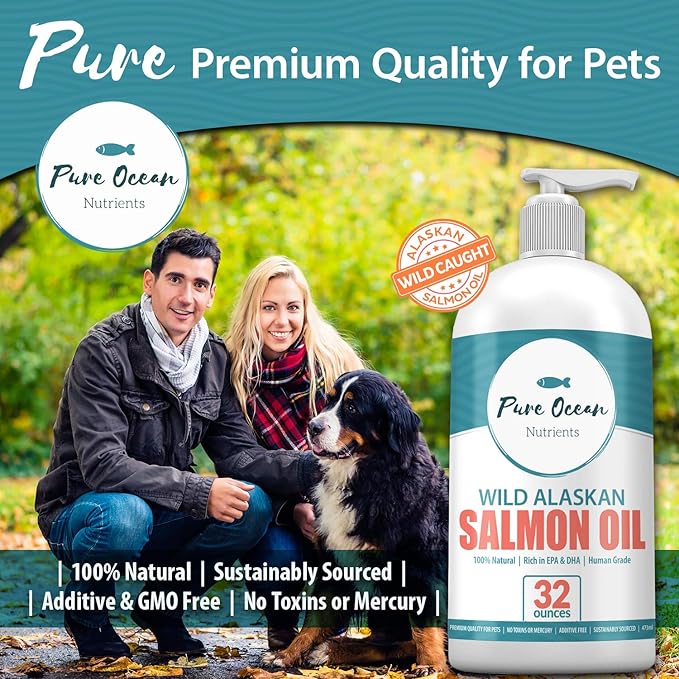 Wild Alaskan Salmon Oil for Dogs 32 Ounce; Natural Liquid Supplement with Omega 3's to Support Joint, Heart, and Immune Health Essential Fatty Acids Promote a Shiny Coat and Healthy Skin