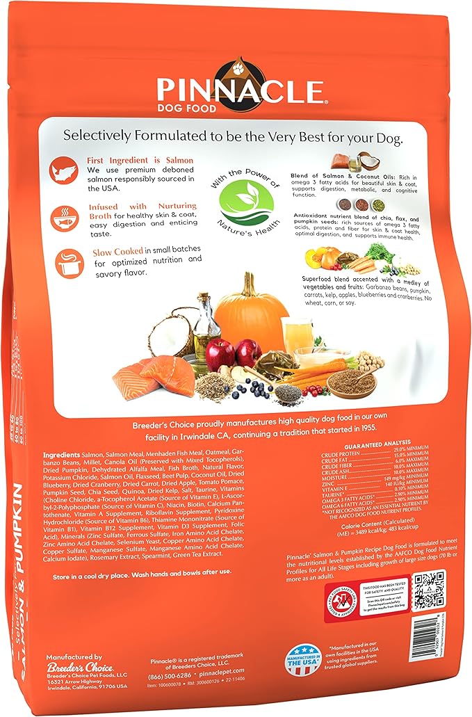 pinnacle pet Salmon & Pumpkin Dry Dog Food 22 lb, Infused with Broth