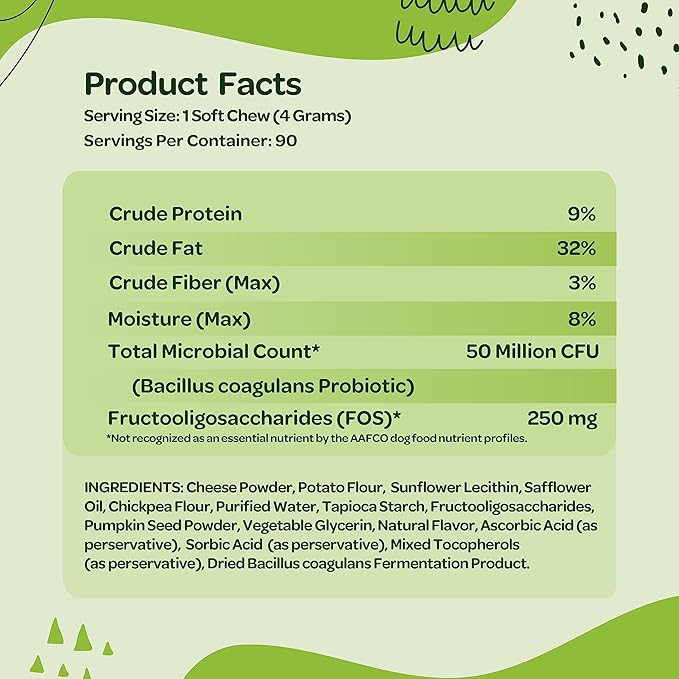 Probiotic Chews for Dogs Gut Health | Tasty Pro and Prebiotics for Dogs Digestive Health Immunity Itchy Skin & Seasonal Allergy Support with Pumpkin Dog Probiotics and Digestive Enzymes | 90 Chews