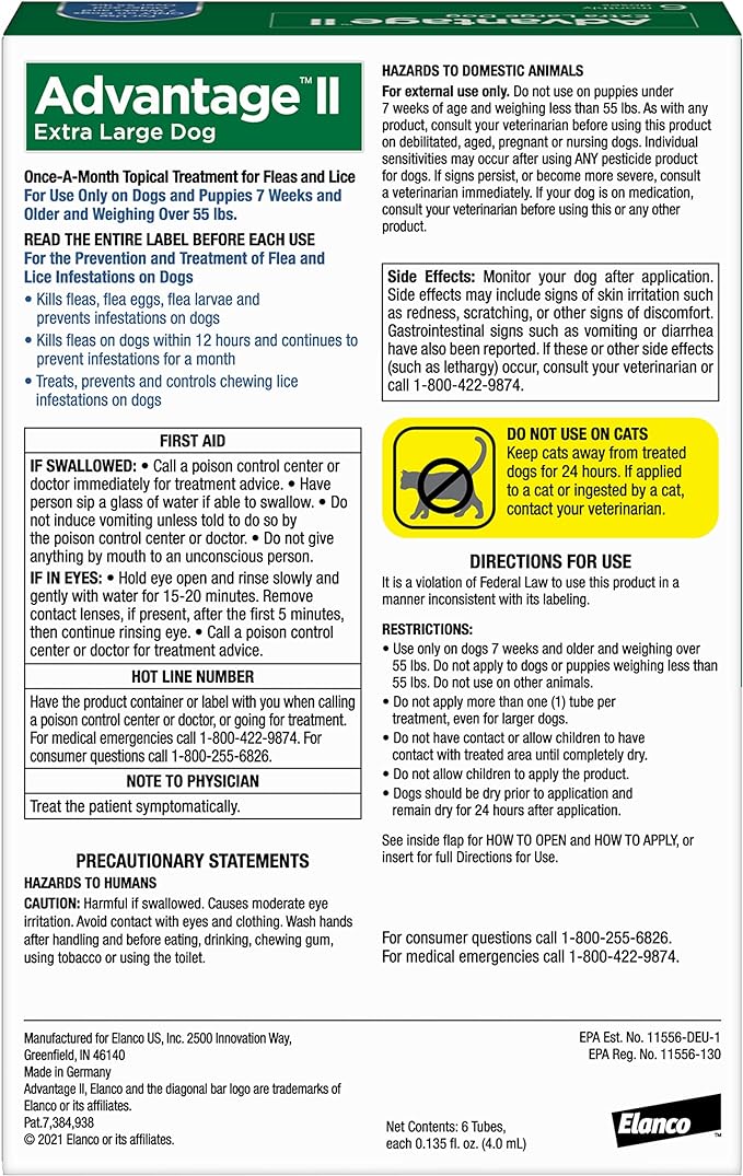 Advantage II XL Dog Vet-Recommended Flea Treatment & Prevention | Dogs Over 55 lbs. | 6-Month Supply