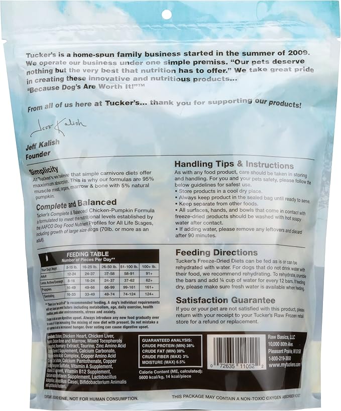 Tucker's Raw Frozen Freeze Dried Raw Dog Food, Chicken & Pumpkin Formula 14oz