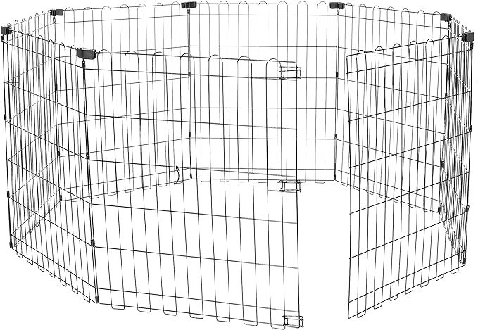 Amazon Basics Foldable Octagonal Metal Exercise Pet Play Pen for Dogs, Fence Pen, No Door, Small, 60 x 60 x 30 Inches, black