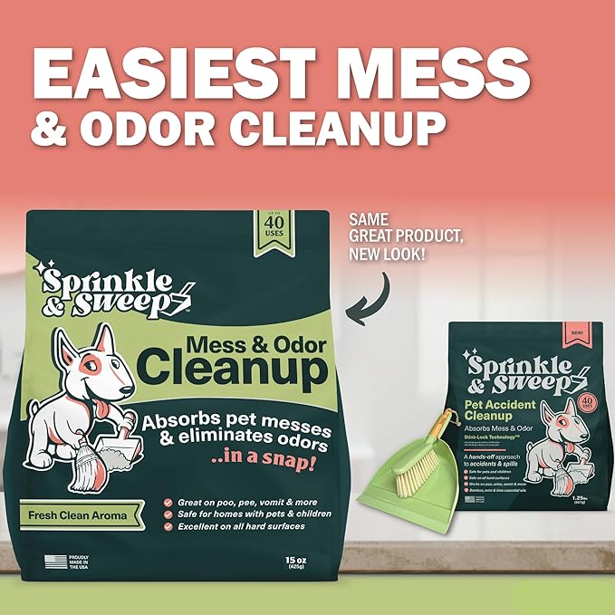 Sprinkle & Sweep Pet Accident Cleanup for All Hard Surface - Non Toxic Quick Pet Mess Cleaner & Odor Remover for Urine, Poop, Vomit, Diarrhea & Potty Training 1 Pack (15oz)