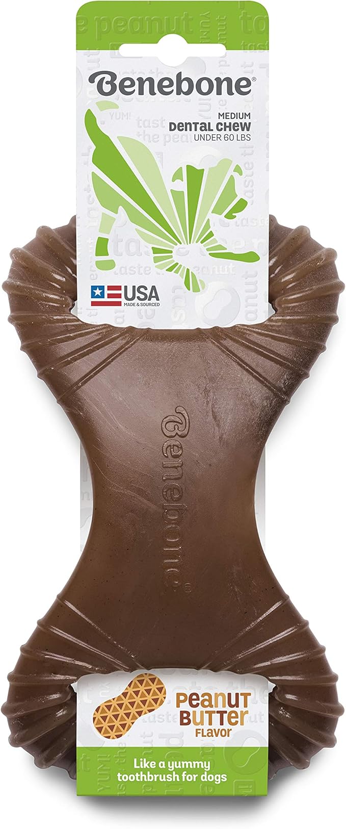 Benebone Dental Durable Dog Chew Toy for Aggressive Chewers, Real Peanut, Made in USA, Medium