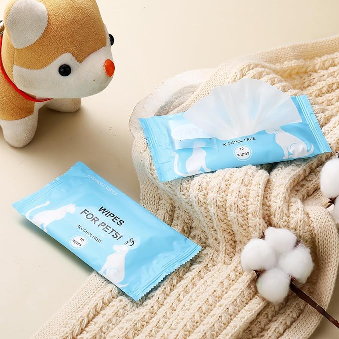 25 Pack 250 Count Dog Wipes for Paws and Butt, Unscented Portable Pet Wipes Soft Dog Grooming Wipes for Puppy Cats Ear, Skin, Eye, Face and Body Skin Cleaning Deodorizing, Outdoor Travel Use