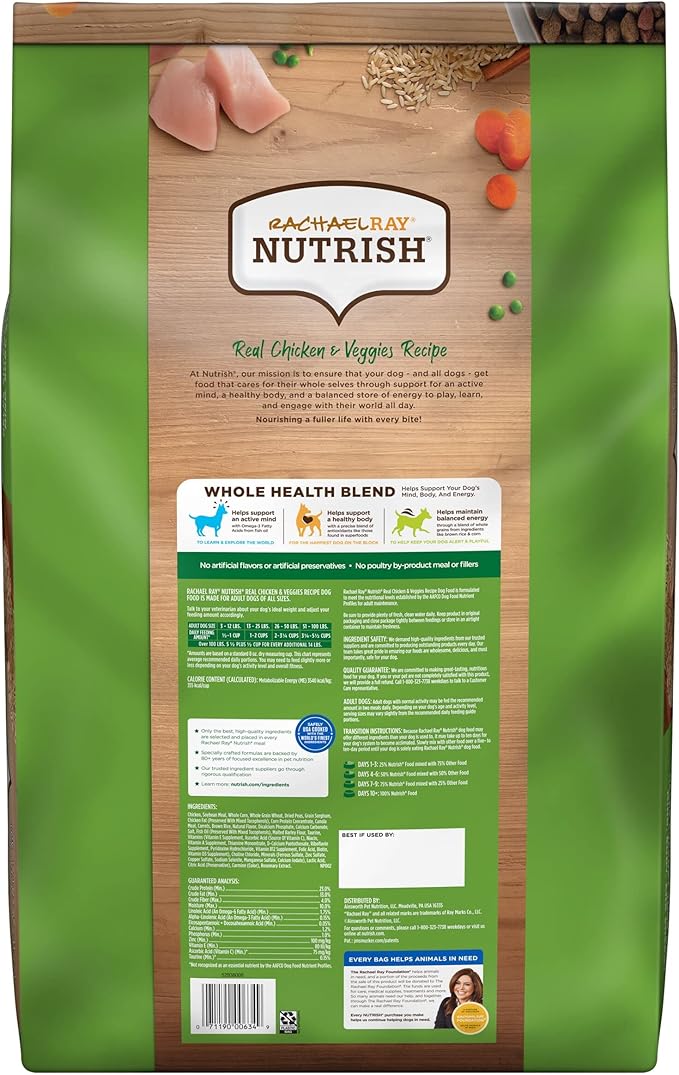 Nutrish Rachael Ray Chicken & Veggies 40 Pounds Dry Dog Food (Packaging May Vary) + Chicken Recipe 11 Count Soup Bones Bundle