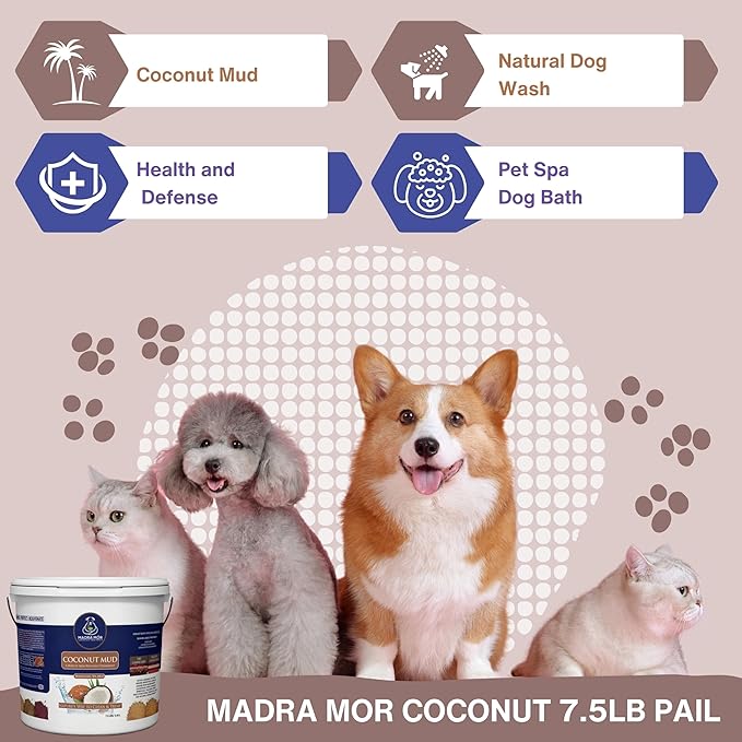 Madra Mor Coconut Mud Dog Wash Spa Essentials | Dog Grooming | Dry Skin Treatment | 7.5lb Pail with Worldwide Nutrition Multi-Purpose Keychain