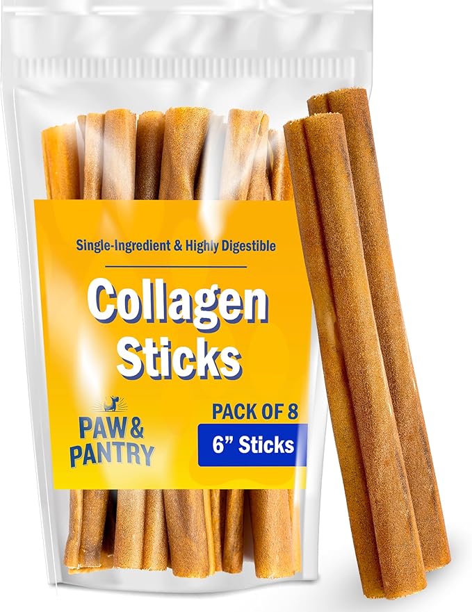 Paw & Pantry 6" Beef Collagen Sticks for Dogs (8 Pk) - Rawhide Free All Natural Collagen Chews for Dogs - Long Lasting Dog Collagen Sticks - Dog Treats Promote Hip, Joint, Skin, Coat, & Dental Health