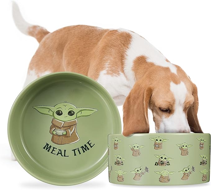 STAR WARS The Mandalorian Baby Yoda Ceramic Dog Bowl, 3.5 Cups | Meal Time Dog Food Bowl, Green Dog Bowl with Baby Yoda | Dog Water Bowl for Dry Food or Wet Food,1 Count (Pack of 1),FF16627