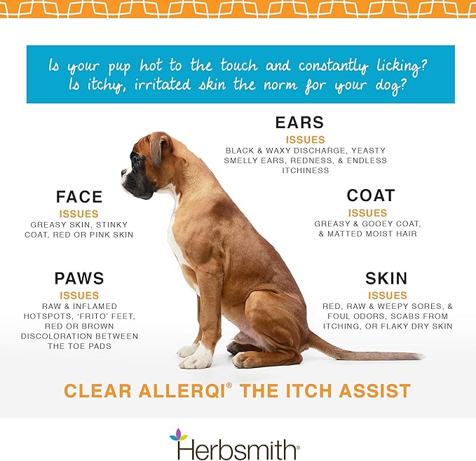 Herbsmith Clear AllerQi – Allergy Aid for Cats and Dogs – Pet Allergy Support – Anti Itch Pills for Dogs and Cats – 75g Powder