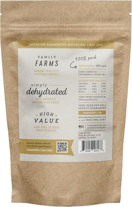 Farm Hounds Premium Pork Jerky for Dogs, 100% Made from Humanely-Raised Pork, Dog Jerky Treats, Healthy Delicious Dog Trainer Dehydrated Pork Jerky Tenders, Made in USA