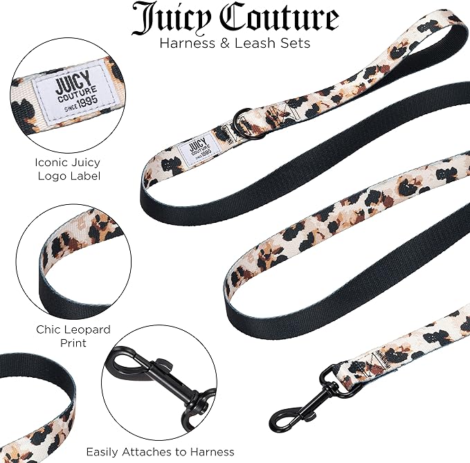 Juicy Couture Leopard Print Dog Harness and Leash Set β Adjustable Puppy Harness with Puppy Leash & Mesh Padding Dog Harness, X-Small
