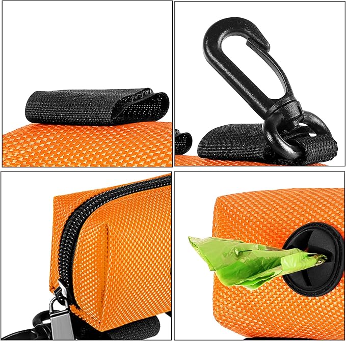 2Packs Dog Poop Bag Holder for Leash Attachment Dog Poop Bag Dispenser Dog Waste Bag Dispensers for Leash Accessory Dog Poop Bag Holders Fits Dog Leash Include Hand Free Holder Metal Carriers, Orange