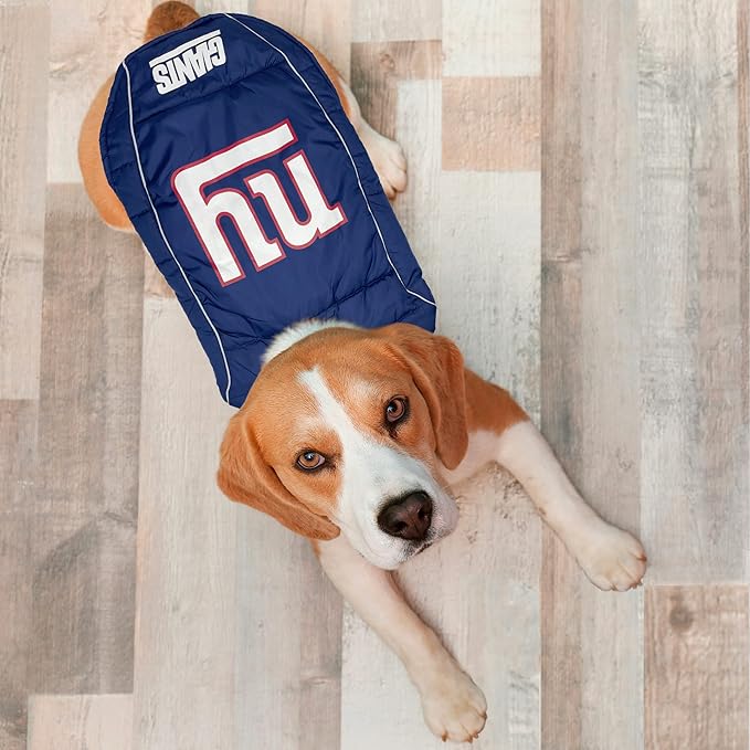 NFL New York Giants Puffer Vest for Dogs & Cats, Size Large. Warm, Cozy, and Waterproof Dog Coat, for Small and Large Dogs/Cats. Best NFL Licensed PET Warming Sports Jacket