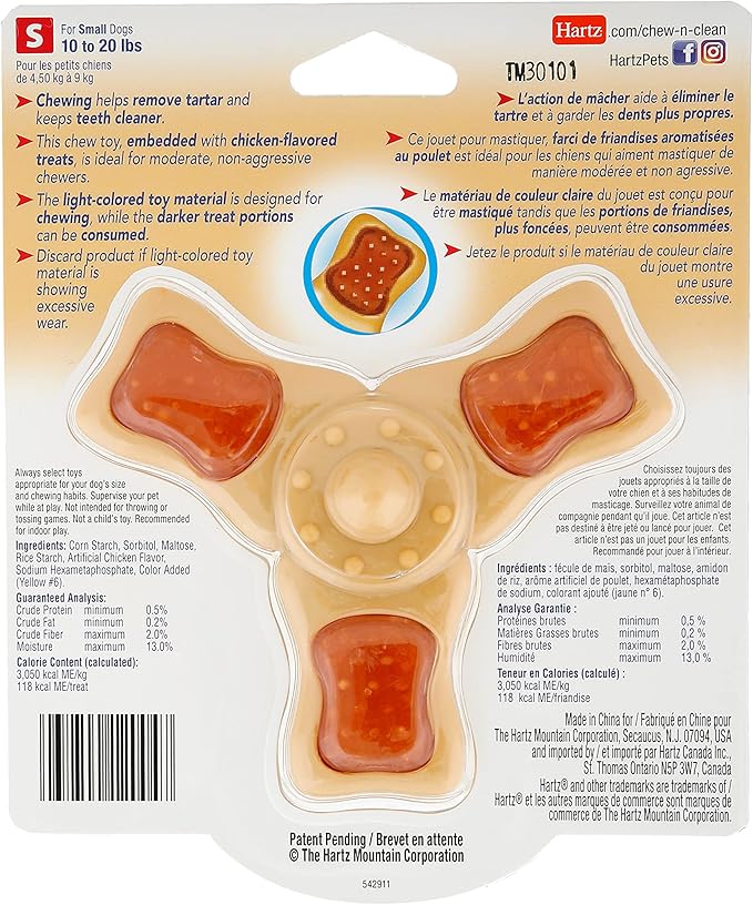 Hartz Chew ‘n Clean Chew Chicken Flavored Tri-Point Dog Treat & Chew Toy, Small 2 Pack