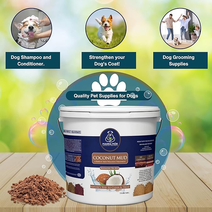 Madra Mor Coconut Mud Dog Wash Spa Essentials | Dog Grooming | Dry Skin Treatment | 7.5lb Pail with Worldwide Nutrition Multi-Purpose Keychain