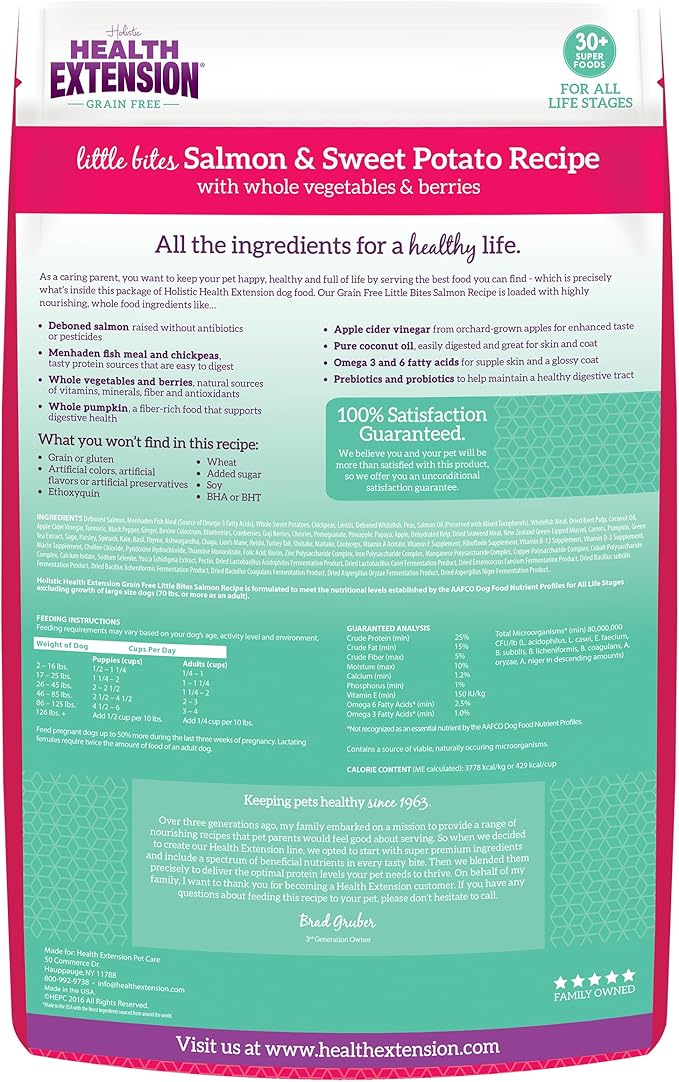 Health Extension Grain Free Little Bites for Dogs, Natural Food with Added Vitamins & Minerals, Perfect for Teacup, Toy & Small Dogs, Salmon & Sweet Potato Little Bites Recipe (3.5lb Bag)
