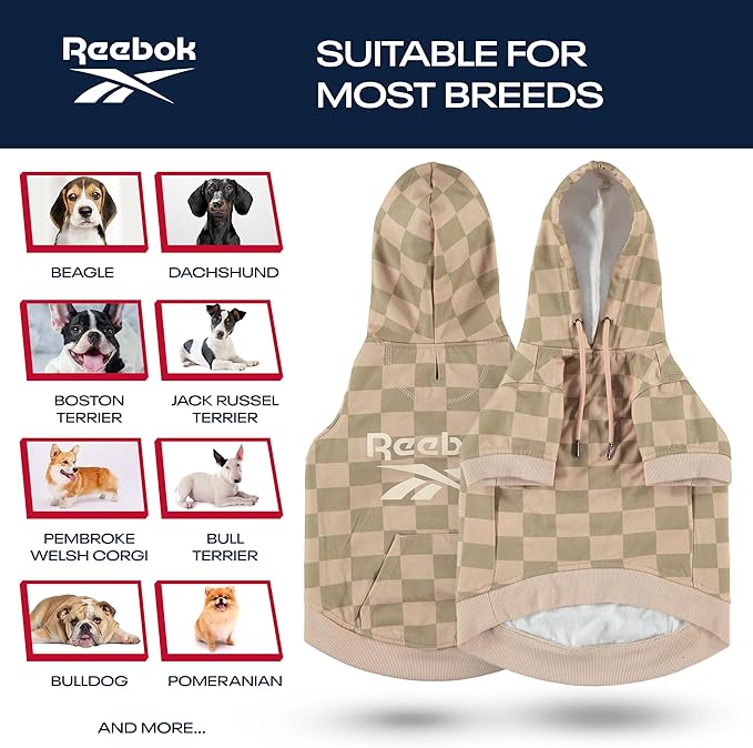 Reebok Dog Hoodie – Fleece Dog Sweater with Leash Hole, Cold Winter Dog Sweatshirt for Small Medium and Large Dogs, Premium Dog Fall Sweater Pullover Hoodie, Cozy Warm Perfect Dog Christmas Outfit