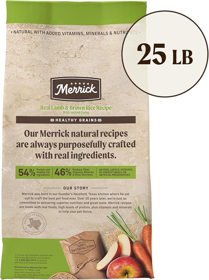 Merrick Healthy Grains Premium Adult Dry Dog Food, Wholesome And Natural Kibble With Lamb And Brown Rice - 25.0 lb. Bag