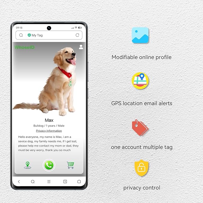 QR Code Cat Tag, Modifiable Pet Online Profile, Multiple Emergency Contact, Scannable QR Code, Instant Location Email alert, Collar Accessories (Medium to Large Breeds - 1.25", White)
