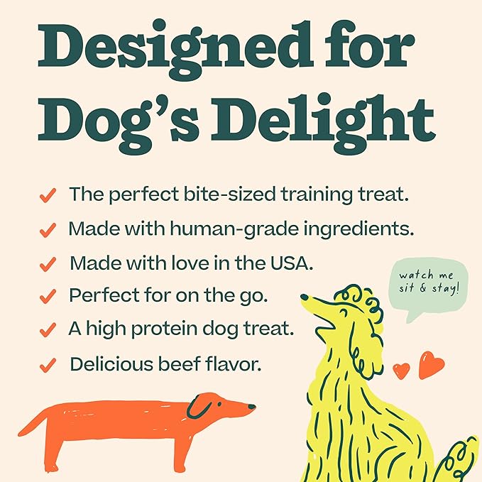 WOOF Love Nuggets, Made in The USA Dog Treats for Training, Jerky for Dogs, Bite-Sized Beef Training Treats