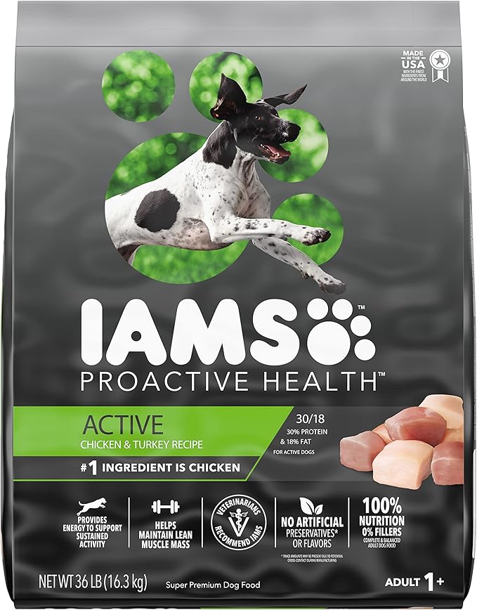 IAMS Proactive Health Adult Active Dry Dog Food with Chicken and Turkey, 36 lb. Bag