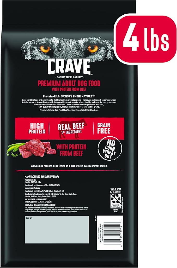 CRAVE Grain Free High Protein Adult Dry Dog Food, Beef, 4 lb. Bag