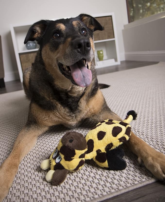 Hear Doggy Chew Guard Flats Toy, Giraffe, Yellow/Brown Ultrasonic Silent Squeaker Dog Toy, Large