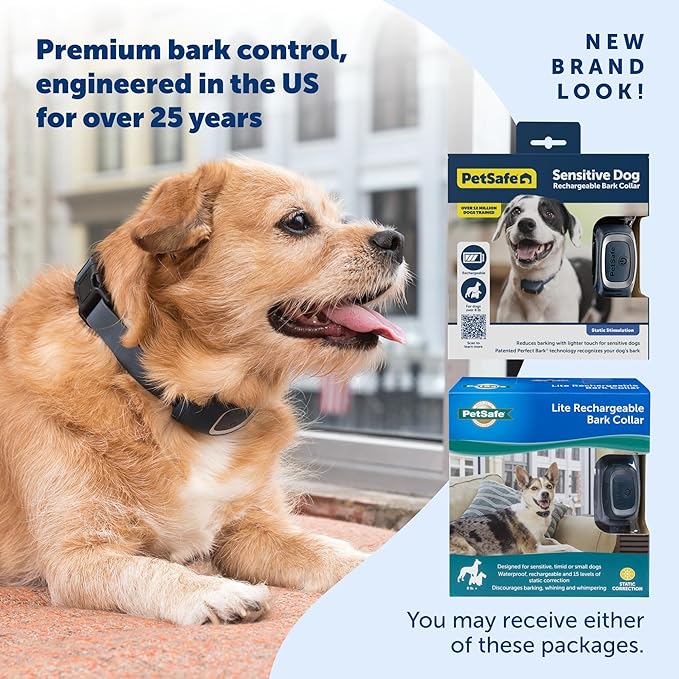 PetSafe Lite Rechargeable Bark Collar for Timid or Little Dogs over 8 lb., 15 Levels of Automatically Adjusting & Light Static Correction - Rechargeable, Waterproof - Reduces Barking and Whining