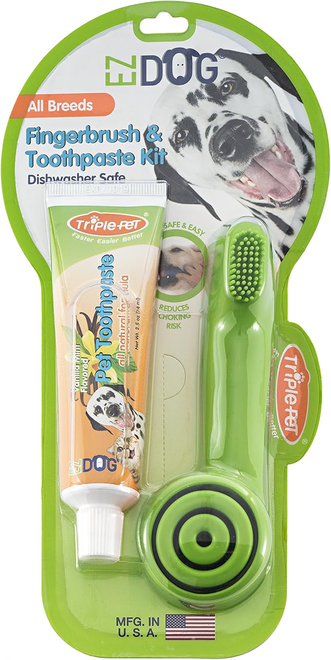 by Triple Pet Dental Care Kit Contains Patented Finger Brush and All-Natural Vanilla Toothpaste | Best Dental Care For Dogs For Fresh Breath | Dogs Love the Taste, All Dogs