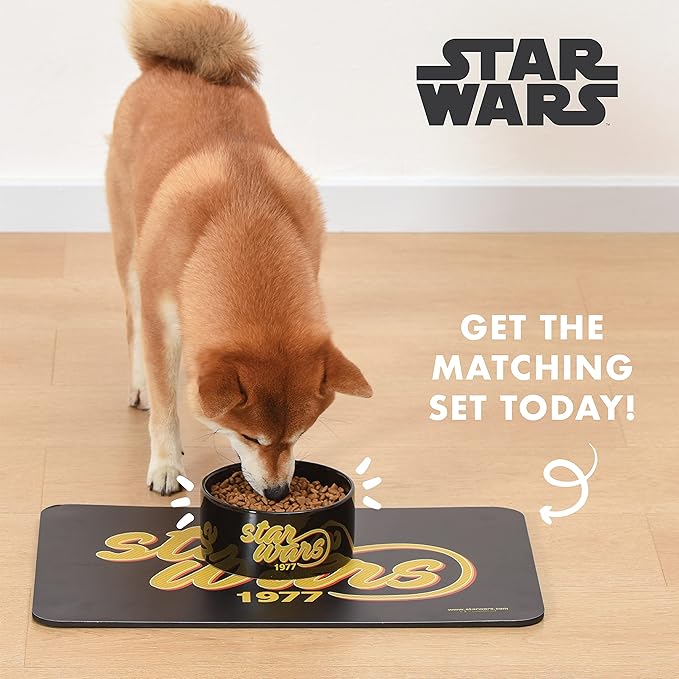 STAR WARS 1977 Logo Dog Bowl, 6 Inch | STAR WARS Dog Food Bowl Holds up to 3.5 Water, Dry Food, or Wet Food | Ceramic Dog Bowl Dishwasher Safe on Top Rack,Black,FF13173