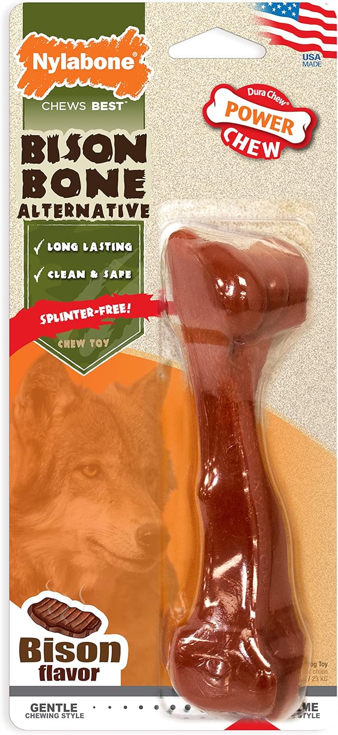 Nylabone Power Chew Bison Bone Alternative Nylon Chew Toy for Dogs, Dog Toys for Aggressive Chewers, Bison Flavor, Large/Giant (1 Count)