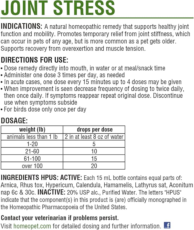 HomeoPet Joint Stress, Joint Support for Dogs and Cats, Liquid Pet Meds to Support Healthy Joint Movement, 15 Milliliters