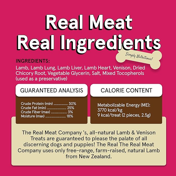 Real Meat Dog Treats - Two 12oz Bag of Bite-Sized Air-Dried Lamb & Venison Jerky for Dogs - Grain-Free Jerky Dog Treats with 95% All-Natural, Human-Grade, Free-Range, Grass Fed Lamb & Venison