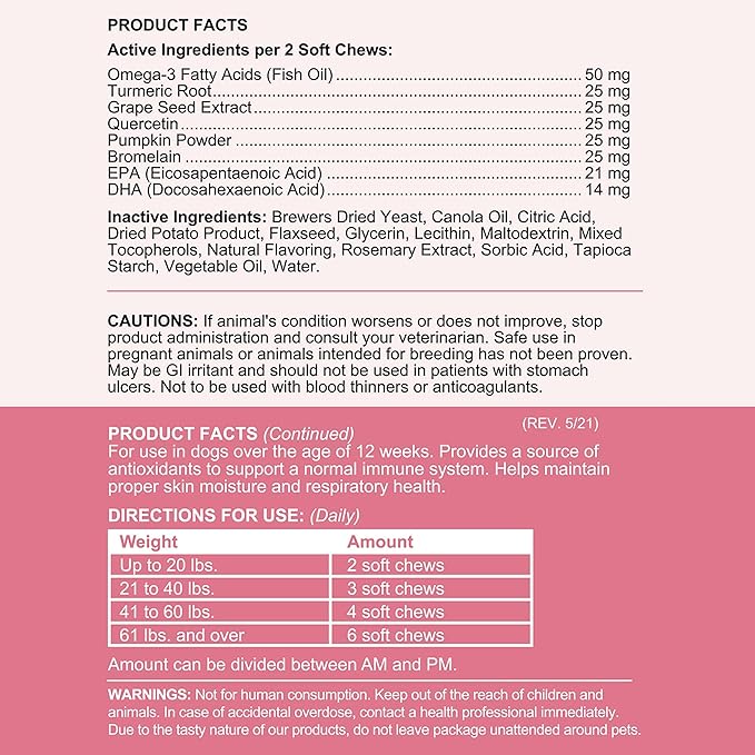 Dog Allergy Chews - 90 Delicious Soft Chew Treats - Anti Itch Allergy Relief for Dogs and Cats - Boosts Immune System, Promotes Skin Health - Seasonal Allergy Treatment for Pets - Made in The USA