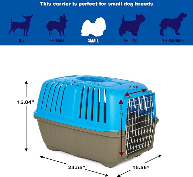 MidWest Homes for Pets Spree Travel Pet Carrier, Dog Carrier Features Easy Assembly and Not The Tedious Nut & Bolt Assembly of Competitors, Blue, 24-Inch Small Dog Breeds (1424SPB)