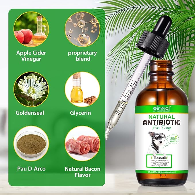 Antibiotics for Dogs, Natural Dog Antibiotics Supports Dog Allergy and Itch Relief, Dog Supplies Antibiotics, Dog Multivitamin for Pets, Bacon Flavor - 60ml x 2