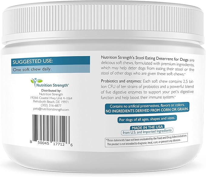 Coprophagia Stool Eating Deterrent for Dogs + Breath Aid, Extra Strength to Deter Dog Poop Eating, Probiotics & Digestive Enzymes for Gut Health & Immune Support, 30 Soft Chews