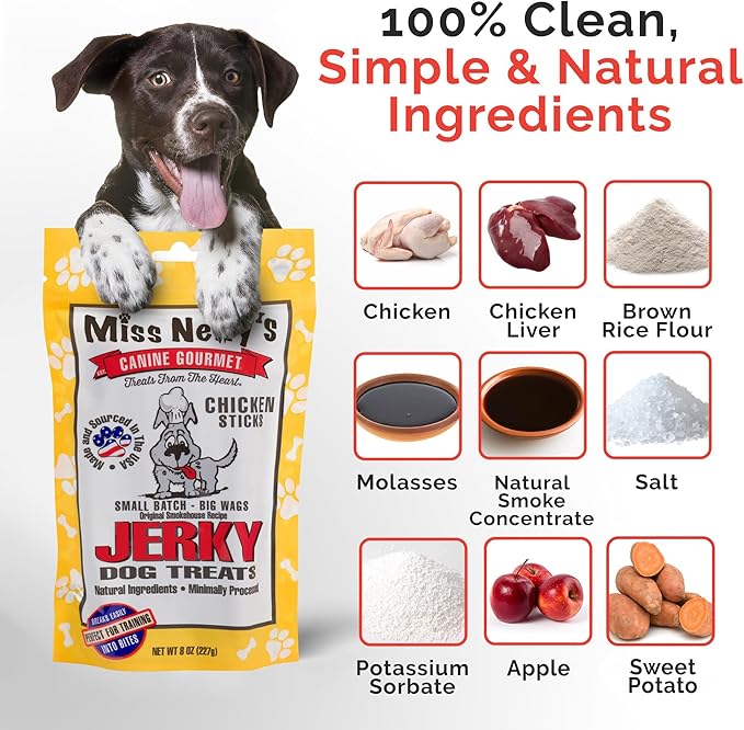 Miss Nelly's - Chicken Jerky Dog Treats - Soft Sticks - USA Made and Sourced - Original Smoke House Recipe - Small Batch Chicken Jerky for Dogs - Minimally Processed - 8 oz. Bag